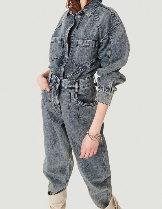 NUEIL ACID WASH DENIM BUTTON UP SHIRT